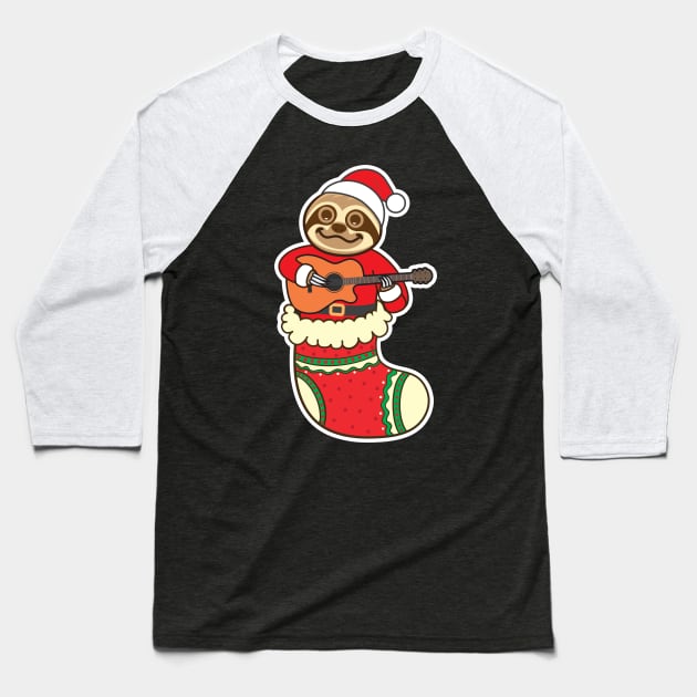 Sloth Xmas Stocking Baseball T-Shirt by Plushism